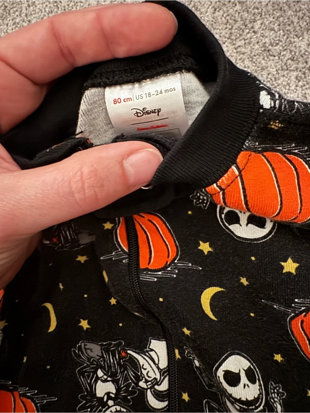 Hanna Andersson Black and Orange Jack Skellington Pumpkin One-Piece Pajamas